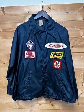 Vintage 70s Wolf NASCAR Racing Patched Coaches Jacket Terry Labonte Valvoline